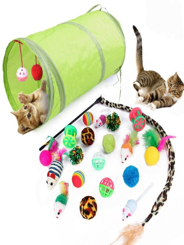 21 Pcs/Set Pet Toy Kit Collapsible Tunnel Plush Mouse Plastic Jingle Ball - Image 5