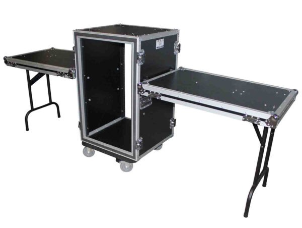 ProX T-18RSP24DST, 18U Vertical Shockproof Amp Rack Case W-Side Tables and 4 Casters - 24 In Rail to Rail - Image 2