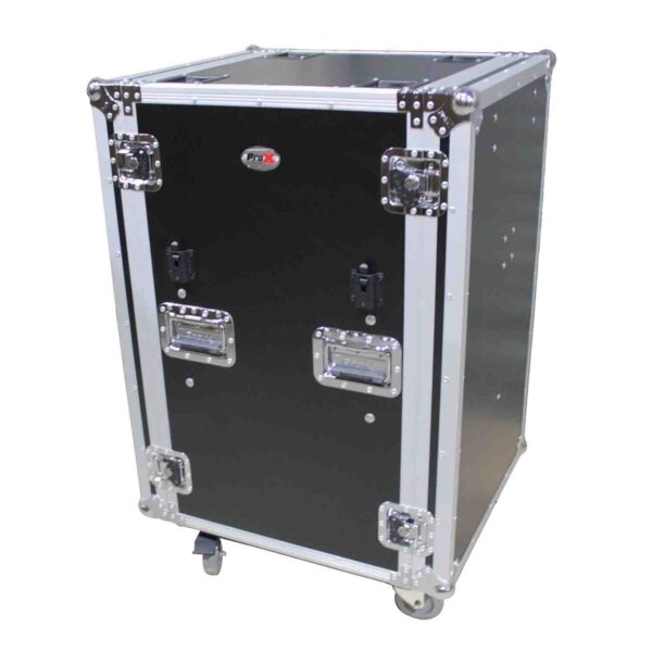 Prox T-16RSP24DST 16U Vertical Shockproof Amp/Rack Case with Dual Side Tables and 4 Casters - 24" Rail to Rail - Image 6