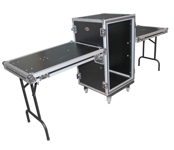 Prox T-16RSP24DST 16U Vertical Shockproof Amp/Rack Case with Dual Side Tables and 4 Casters - 24" Rail to Rail