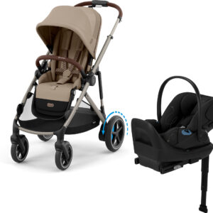 Cybex eGazelle S + Cloud G Lux SensorSafe Travel System Bundle - Taupe Frame / Almond Beige / Moon Black