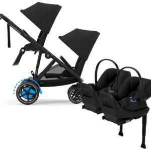 Cybex eGazelle S Double Stroller + Cloud G Lux SensorSafe Twin Travel System Bundle - Black Frame / Moon Black / Moon Black