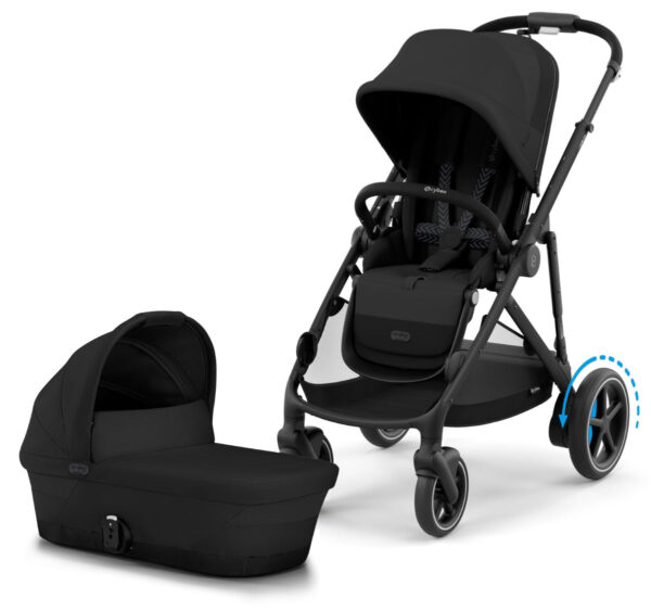 Cybex eGazelle S Electronic Assist Stroller + Gazelle S 2 Cot Bundle - Black Frame / Moon Black