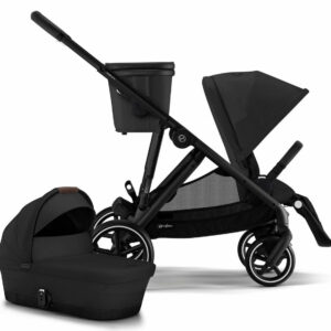 Cybex Gazelle S 2 Single-to-Double Stroller + Cot Bundle - Black Frame / Moon Black