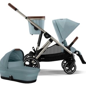 Cybex Gazelle S 2 Single-to-Double Stroller + Cot Bundle - Taupe Frame / Sky Blue