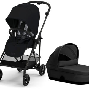 Cybex Melio Carbon 3 Compact Stroller + Melio Cot 3 Bundle - Moon Black