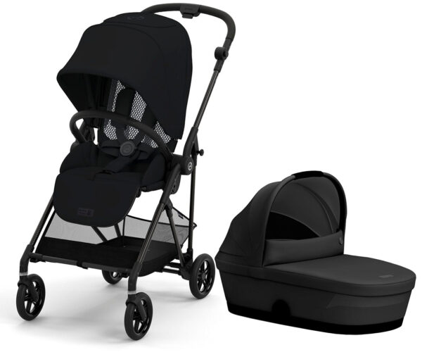 Cybex Melio Carbon 3 Compact Stroller + Melio Cot 3 Bundle - Moon Black