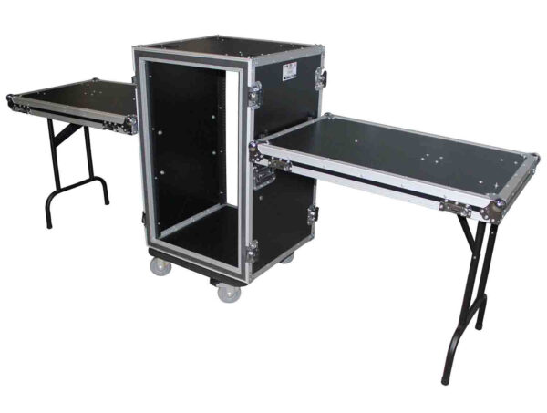 Prox T-16RSP24DST 16U Vertical Shockproof Amp/Rack Case with Dual Side Tables and 4 Casters - 24" Rail to Rail - Image 2