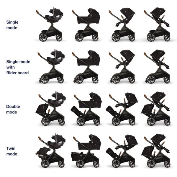 Nuna DEMI Next Double Stroller with Rider Board Bundle - Granite - Image 2