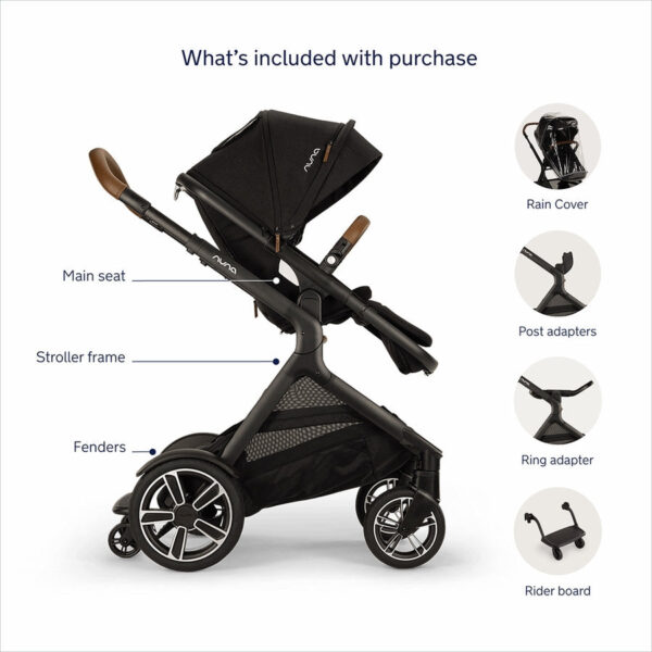 Nuna DEMI Next Twin Double Stroller with Rider Board + PIPA Aire RX Travel System Bundle - Caviar - Image 3