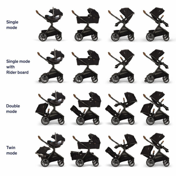Nuna DEMI Next Twin Double Stroller with Rider Board + PIPA Aire RX Travel System Bundle - Caviar - Image 2