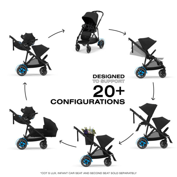 Cybex eGazelle S Electronic Assist Double Stroller Bundle - Black Frame / Moon Black - Image 3