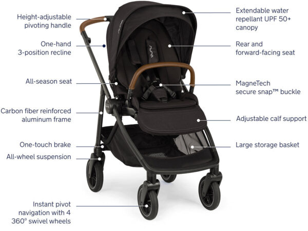 Nuna SWIV Lightweight Stroller - Caviar - Image 2
