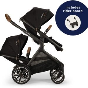 Nuna DEMI Next Double Stroller with Rider Board Bundle - Caviar