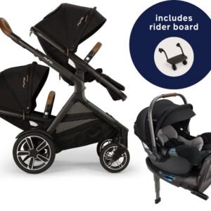 Nuna DEMI Next Double Stroller with Rider Board + PIPA RX Travel System Bundle - Caviar