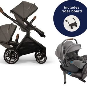 Nuna DEMI Next Double Stroller with Rider Board + PIPA RX Travel System Bundle - Granite
