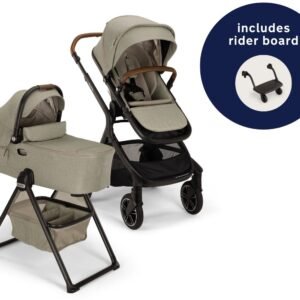 Nuna DEMI Next Stroller with Rider Board + DEMI Next Bassinet with Stand Bundle - Hazelwood