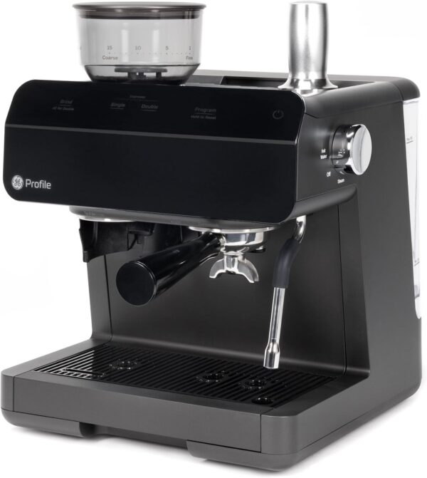GE Semi Automatic Espresso Machine + Steam Frother | Italian-Made 15 Bar Pump for Balanced Extraction | 15 Adjustable Grind Size Levels | WiFi Connected for Drink Customization | Black - Image 9