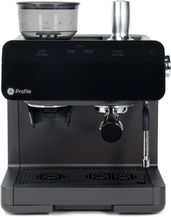 GE Semi Automatic Espresso Machine + Steam Frother | Italian-Made 15 Bar Pump for Balanced Extraction | 15 Adjustable Grind Size Levels | WiFi Connected for Drink Customization | Black - Image 8