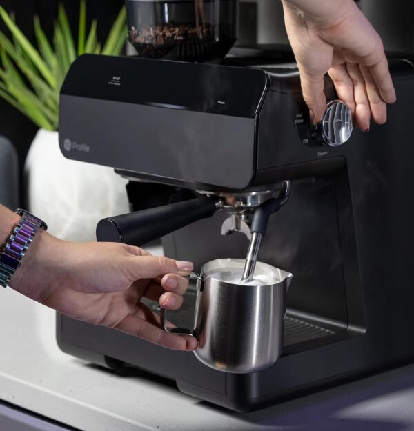 GE Semi Automatic Espresso Machine + Steam Frother | Italian-Made 15 Bar Pump for Balanced Extraction | 15 Adjustable Grind Size Levels | WiFi Connected for Drink Customization | Black - Image 5