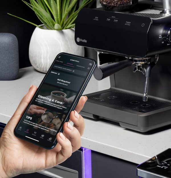 GE Semi Automatic Espresso Machine + Steam Frother | Italian-Made 15 Bar Pump for Balanced Extraction | 15 Adjustable Grind Size Levels | WiFi Connected for Drink Customization | Black - Image 6