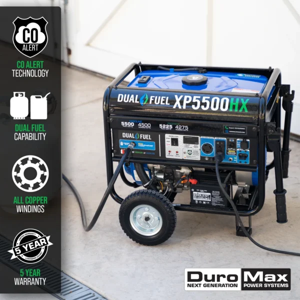 DuroMax XP5500HX 5,500 Watt Dual Fuel Portable HX Generator w/ CO Alert - Image 3