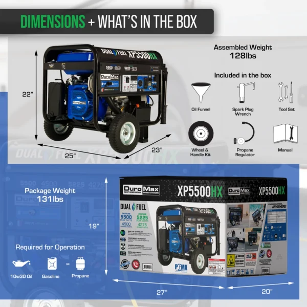 DuroMax XP5500HX 5,500 Watt Dual Fuel Portable HX Generator w/ CO Alert - Image 5